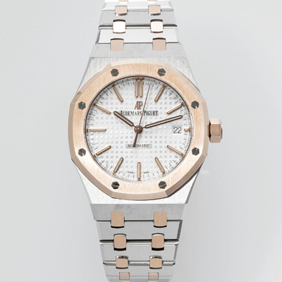 [오데마피게] 남성용 하이엔드 15450ST 로얄오크 18K 로즈골드 37mm 오토매틱 Cal.3120무브먼트 실버 와플 다이얼 aud6523