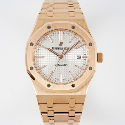 [오데마피게] 남성용 15400OR.OO.1220OR.02 로얄오크 18k 로즈골드 41mm 오토매틱 Cal.3120무브먼트 실버 와플 다이얼 aud6536