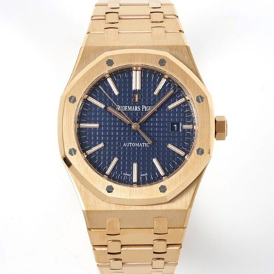 [오데마피게] 남성용 15400OR.OO.1220OR.03 로얄오크 18k 로즈골드 41mm 오토매틱 Cal.3120무브먼트 블루 와플 다이얼 aud6537