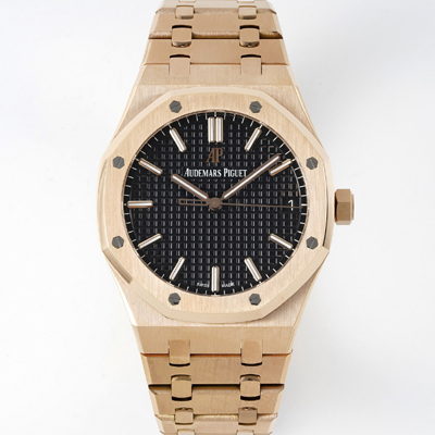 [오데마피게] 남성용 로얄오크 하이엔드 15500OR.OO.1220OR.01 18K 로즈골드 최신형 Cal.4302 셀프와인딩 무브먼트 41MM 그랜드 파피스리 패턴 블랙 다이얼 aud6566