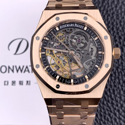 [오데마피게] 남성용 하이엔드 로얄오크 15407OR.OO.1220OR.01 더블 밸런스 휠 오픈워크 18k 로즈골드 41mm 오토매틱 Cal.3132무브먼트 스켈레톤 다이얼 aud6586