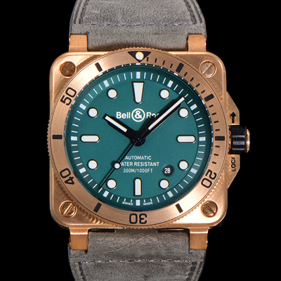 [벨앤로즈] 남성용 BR03-92 다이버 브론즈 소재 오토매틱 9015 타입 42mm 가죽줄 그린 다이얼 bel4101