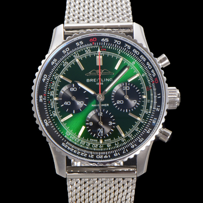 [브라이틀링] 남성용 네비타이머 AB0137241L1A1 크로노그래프 ETA7750-2 타입 오토매틱 43mm 그린 다이얼 bre6000
