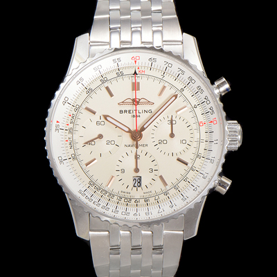 [브라이틀링] 남성용 네비타이머 AB0139211G1P1 크로노그래프 ETA7750-2 타입 오토매틱 43mm 메탈줄 화이트 다이얼 bre6003