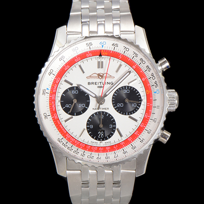 [브라이틀링] 남성용 네비타이머 AB01383B1G1A1 크로노그래프 ETA7750-2 타입 오토매틱 43mm 메탈줄 화이트 다이얼 bre6004