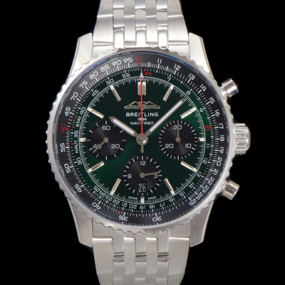 [브라이틀링] 남성용 네비타이머 AB0137241L1A1 크로노그래프 ETA7750-2 타입 오토매틱 43mm 메탈줄 아이스 그린 다이얼 bre6010