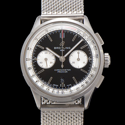 [브라이틀링] 남성용 프리미에르 AB0118371B1P2 크로노그래프 7750 타입 오토매틱 42mm 메쉬밴드 블랙 다이얼 bre6022