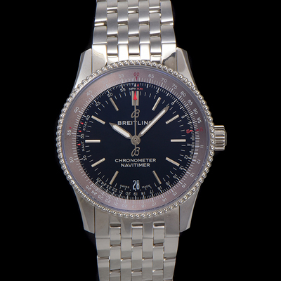 [브라이틀링] 남성용 네비타이머 A17325241B1A1 크로노그래프 오토매틱 2824타입 38mm 메탈줄 블랙 다이얼 bre6026