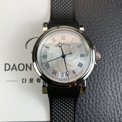 [브레게] 남성용 마린 컬렉션 5817ST/12/5V8 빅데이트 UP!! 39MM 화이트 물결무늬 다이얼 Cal.517GG HG 오토매틱 무브먼트 brg03023