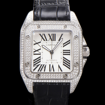 [까르띠에] 산토스 100 오토매틱 ETA2824-2 타입 보석시계 남성용 51mm 가죽줄 화이트 다이얼 car69320