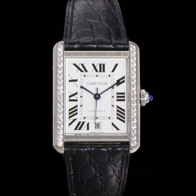 [까르띠에] 남성용 탱크 솔로 WSTA0029 로마 인덱스 40.85mm 큐빅베젤 화이트 다이얼 악어가죽줄 오토매틱 car69348