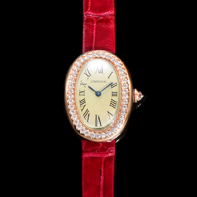 [까르띠에] 여성용 베누아 WJBA0031 18K로즈골드 실버 다이얼 악어가죽줄 쿼츠 무브먼트 car69353