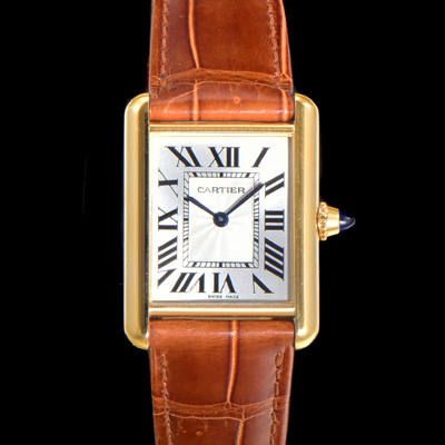 [까르띠에] 여성용 신상 탱크 W1529756 실버 다이얼 33.7mm 옐로우골드 악어가죽 쿼츠 무브먼트 car69359