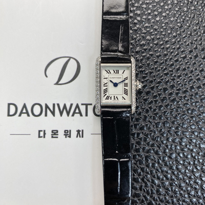 [까르띠에] 여성용 탱크 루이스 미니 WGTA0212 다이아몬드 24mm 가죽줄 쿼츠 무브먼트 화이트 다이얼 car69373