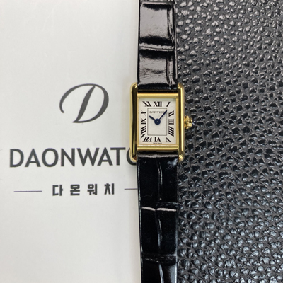 [까르띠에] 여성용 탱크 루이스 미니 WGTA0212 18K 옐우골드 24mm 가죽줄 쿼츠 무브먼트 화이트 다이얼 car69374