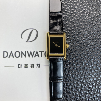 [까르띠에] 여성용 탱크 루이스 미니 WGTA0212 18K 옐우골드 24mm 가죽줄 쿼츠 무브먼트 블랙 다이얼 car69376