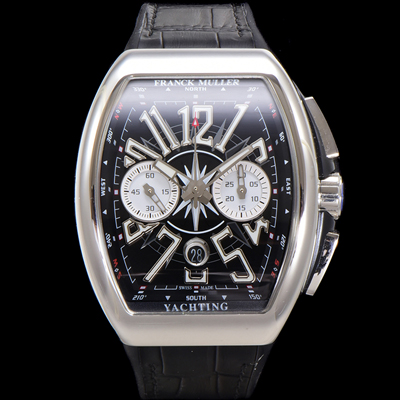 [프랭크뮬러] 남성용 뱅가드 오토매틱 크로노그래프 7750 타입 44mm 가죽줄 블랙 다이얼 fra8243