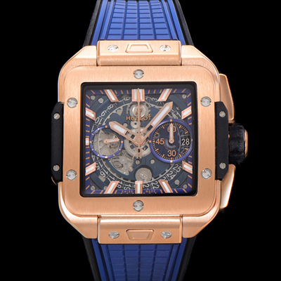 [휴블렛] 남성용 스퀘어 뱅 유니코 821.OX.5180.RX 스켈레톤 다이얼 티타늄 에디션 18K 로즈골드 42미리 오토매틱 무브먼트 우레탄 러버밴드 hub2132