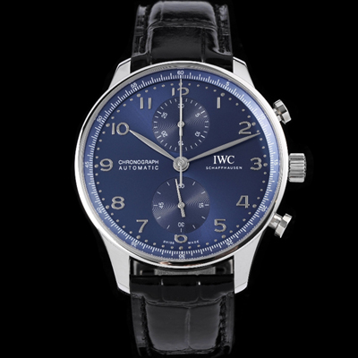 [아이더블유씨] 남성용 신상품 / 포르투기즈 IW371606 크로노그래프 오토매틱 Cal.69355 타입 41미리 가죽줄 블루 다이얼 iwc4091