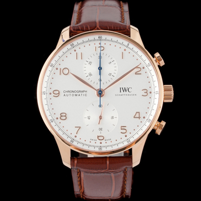 [아이더블유씨] 남성용 신상품 / 포르투기즈 IW371611 크로노그래프 오토매틱 Cal.69355 타입 41미리 가죽줄 화이트 다이얼 iwc4093