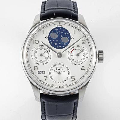 [아이더블유씨] 남성용 포루투기즈 IW503406 퍼페추얼 캘린더 더블 문 플래티넘 44mm 오토매틱 무브먼트 화이트 다이얼 iwc4104