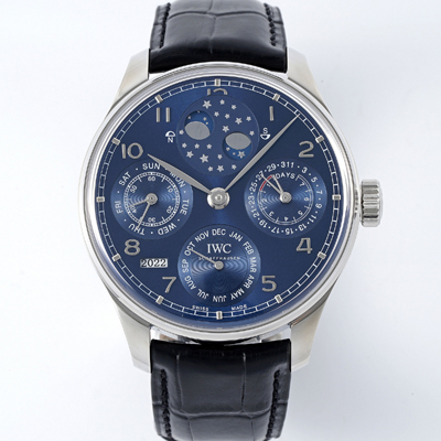 [아이더블유씨] 남성용 포루투기즈 IW503401 퍼페추얼 캘린더 더블 문 44mm 오토매틱 무브먼트 블루 다이얼 iwc4105