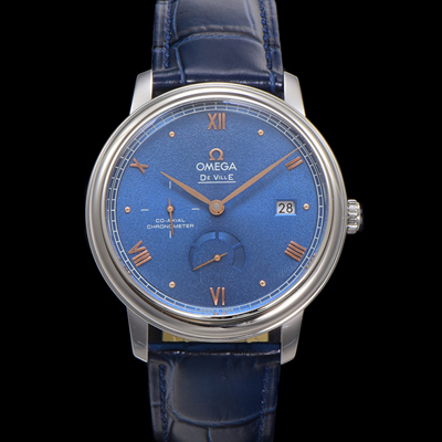 [오메가] 남성용 드빌 424.13.40.21.03.003 프레스티지 코-액시얼 39.5mm 오토매틱 Cal.2627 타입 블루 선버스트 다이얼 omg0170