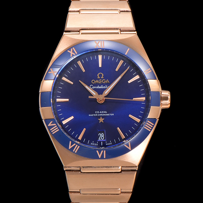 [오메가] 남성용 1:1수제공정! 131.63.41.21.03.001 무브UP 컨스틸레이션 코-엑시얼 마스터 오토매틱 Cal.8900타입 41mm 18K 로즈골드 메탈줄 블루 다이얼 omg20186