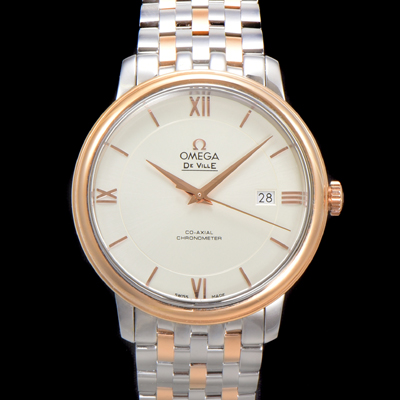 [오메가] 남성용 드빌 프레스티지 424.20.37.20.02.002 오토매틱 Cal.8800타입 39.5mm 18K 로즈골드 메탈줄 화이트 다이얼 omg20200