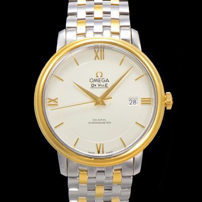 [오메가] 남성용 드빌 프레스티지 424.20.37.20.02.001 오토매틱 Cal.8800타입 39.5mm 18K 옐로우골드 메탈줄 화이트 다이얼 omg20201