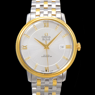 [오메가] 남성용 드빌 프레스티지 424.20.37.20.58.001 오토매틱 Cal.8800타입 39.5mm 18K 옐로우골드 메탈줄 화이트 다이얼 omg20202