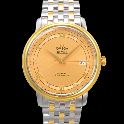 [오메가] 남성용 드빌 프레스티지 424.20.40.20.58.001 오토매틱 Cal.8800타입 39.5mm 18K 옐로우골드 메탈줄 골드 다이얼 omg20203