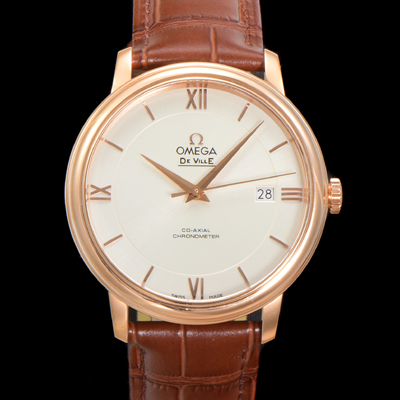 [오메가] 남성용 드빌 프레스티지 424.53.40.20.02.001 오토매틱 Cal.2500타입 39.5mm 18K 로즈골드 가죽줄 화이트 다이얼 omg20205