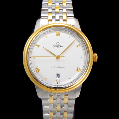 [오메가] 남성용 드빌 프레스티지 434.20.40.20.02.002 오토매틱 Cal.8800타입 40mm 18K 옐로우골드 메탈줄 화이트 다이얼 omg20218