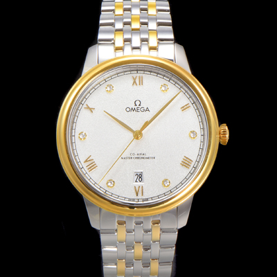 [오메가] 남성용 드빌 프레스티지 424.20.40.20.02.005 오토매틱 Cal.8800타입 40mm 18K 옐로우골드 메탈줄 화이트 다이얼 omg20219