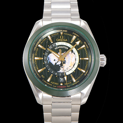 [오메가] 남성용 씨마스터 1:1수제공정형 220.30.43.22.10.001 아쿠아테라 150M GMT 월드타이머 43미리 오토매틱 Cal. 8938 타입 메탈줄 그린 다이얼 omg20246