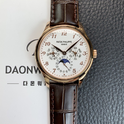 [파텍필립] 남성용 퍼페추얼 캘린더 18K 로즈골드 5140 가죽줄 40mm 오토매틱 Cal.240 타입 화이트 다이얼 pat2244
