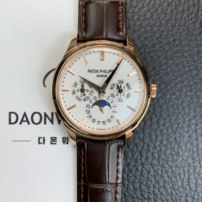 [파텍필립] 남성용 퍼페추얼 캘린더 18K 로즈골드 5140 가죽줄 40mm 오토매틱 Cal.240 타입 화이트 다이얼 pat2245