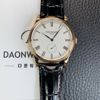 [파텍필립] 남성용 칼라트라바 18K 로즈골드 가죽줄 39mm 오토매틱 324 타입 화이트 다이얼 pat2248