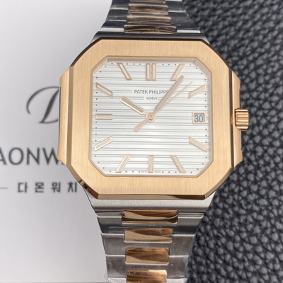 [파텝필립] 남성용 큐비투스 데이트 Ref.5821 콤비 18K 로즈골드 45mm 오토매틱 Cal.26-330 SC 타입 화이트 다이얼 pat2260