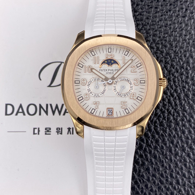 [파텝필립] 남성용 아쿠아넛 5261R 루스 연간 캘린더 문페이즈 39.9mm 18K 로즈골드 오토매틱 Cal.324 S C 타입 화이트 다이얼 pat2272