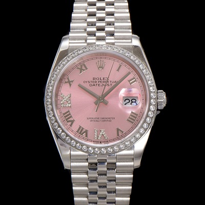 [로렉스] 남성용 데이저스트 m126284 로마인덱스 36mm 보석/큐빅 오토매틱 Cal.3235 무브먼트 핑크 다이얼 rol5361