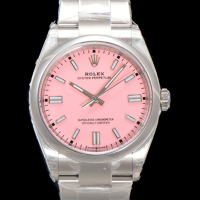 [로렉스] 남성용 904스틸 오이스터 퍼페추얼 m126000 오토매틱 칼리버 3230타입 36미리 메탈시계 핑크 다이얼 rol5366
