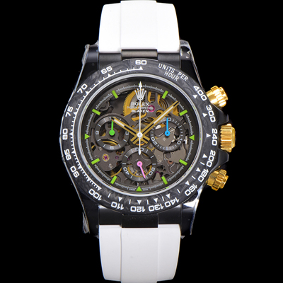 [로렉스]남성용 데이토나 카본 베젤 40mm 크로노그래프 오토매틱 Cal.4130 무브먼트 스켈레톤 다이얼 rol5373