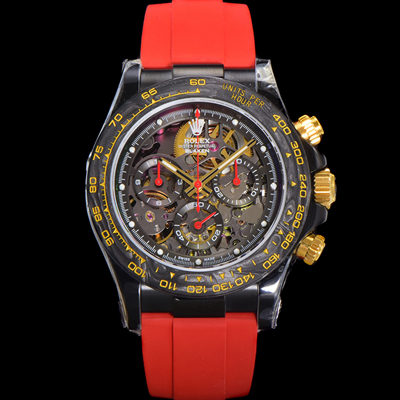 [로렉스]남성용 데이토나 카본 베젤 40mm 크로노그래프 오토매틱 Cal.4130 무브먼트 스켈레톤 다이얼 rol5374