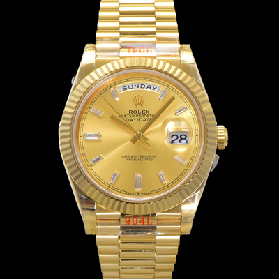 [로렉스] 남성용 New 데이데이트 m228238-0005 무게187g 18K 옐로우골드 40mm 오토매틱 Cal.2836-2 타입 샴페인 바게트 다이얼 rol5395