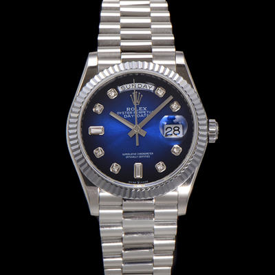 [로렉스] 남성용 New 데이데이트 m128239-0023 무게173g 프레지던트 36mm 오토매틱 Cal.2836-2 타입 다이아몬드 블루 옴브레 다이얼 rol5413