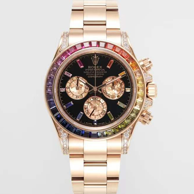 [로렉스] 남성용 데이토나 레인보우 116598 RBOW 크로노그래프 18k 로즈골드 40mm 오토매틱 Cal.4130타입 블랙 다이얼 rol5433
