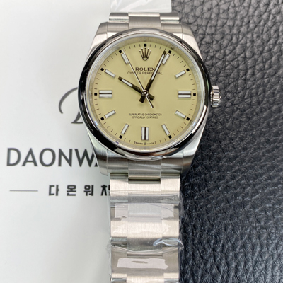 [로렉스] 남성용 오이스터 퍼페추얼 m126000 오토매틱 칼리버 3230타입 36미리 메탈시계 베이지 다이얼 rol5619