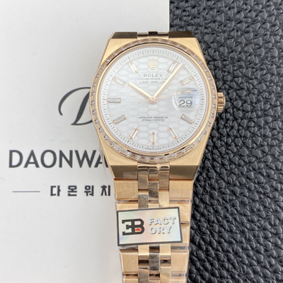 [로렉스] 남성용 랜드드웰러 m127285TBR 플랫 주빌리 18K 로즈골드 바게트 36mm 오토매틱 Cal.7135타입 화이트 다이얼 rol5640